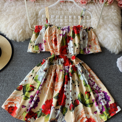 Sweet Floral Pattern Short Fashon Dress