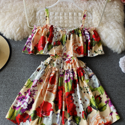 Sweet Floral Pattern Short Fashon Dress