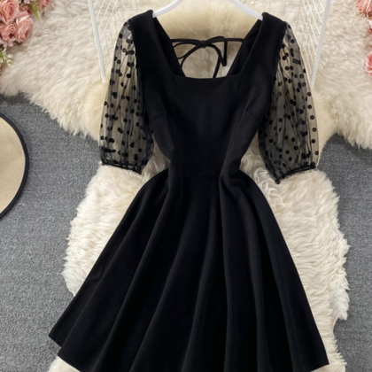A Line Short Dress Black Fashion Dress