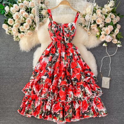 Sweet A Line Straps Summer Floral Dress