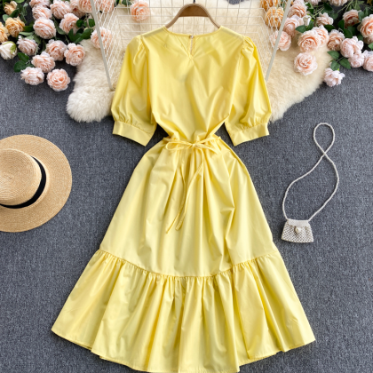 Yellow A Line Short Dress Fashion Dress