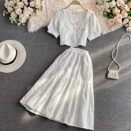 Cute Two Pieces Dress White Dress