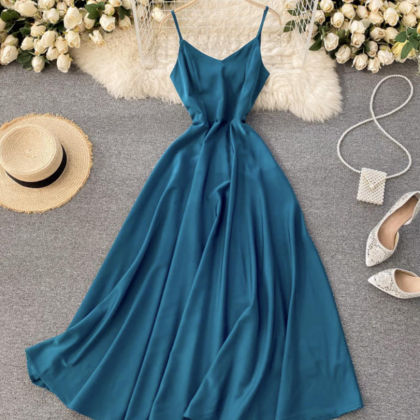 Cap Sleeve V-neck Satin Dress With Pocket Flamingo