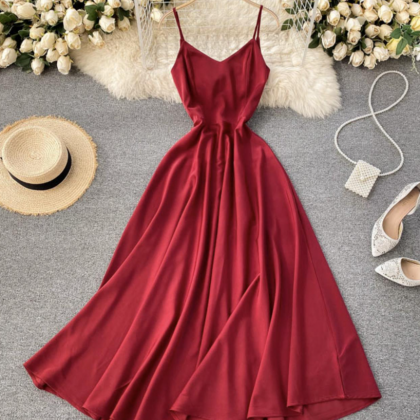 Cap Sleeve V-neck Satin Dress With Pocket Papaya