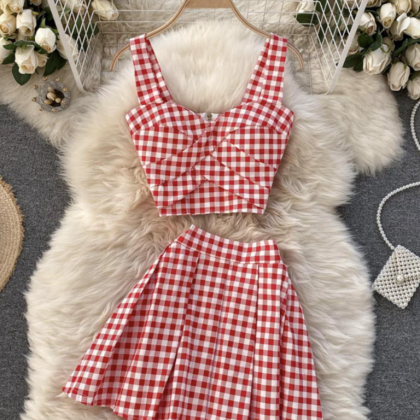 Stylish Plaid Two Pieces Sets