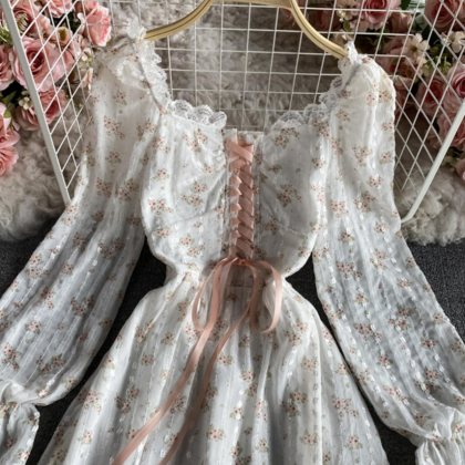 Cute A Line Lace Short Dress Floral Dress