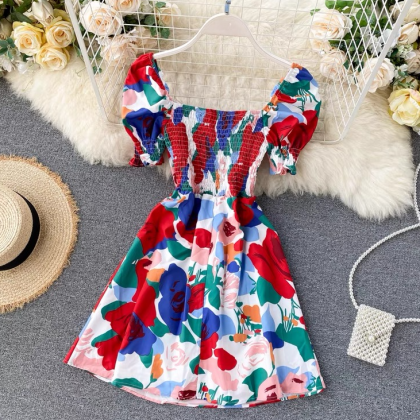 Little Fresh Dress, Printed Short Dress