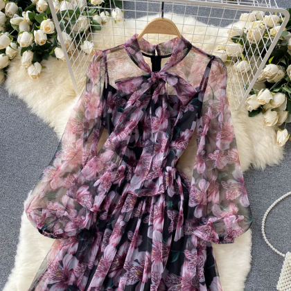 Cute Long Sleeve Floral Dress Fashion Dress
