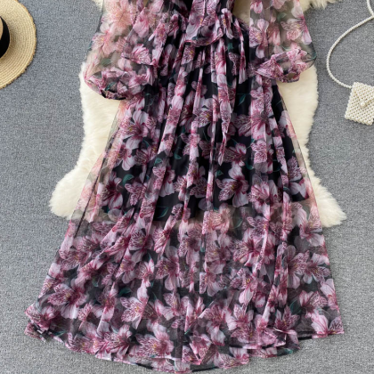 Cute Long Sleeve Floral Dress Fashion Dress