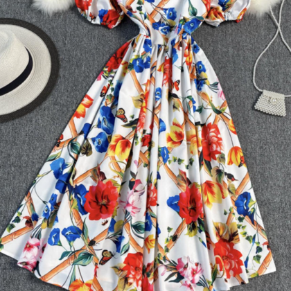 A Line Floral Short Dress Fashion Dress