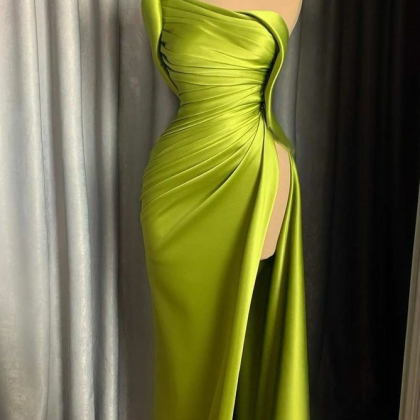 Simple Lemon Green Prom Dresses Evening Gowns
