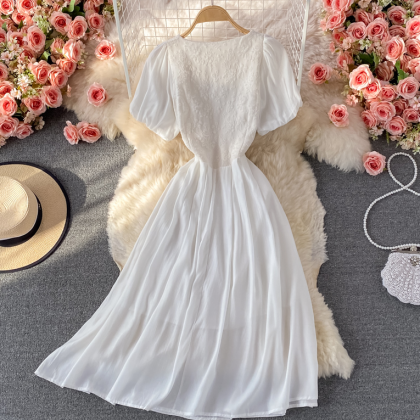 White Lace A Line Short Dress Fashion Dress