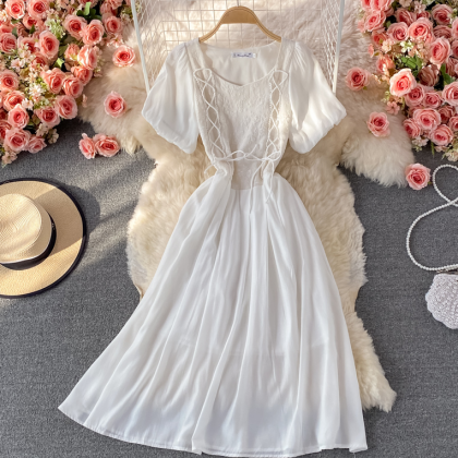 White Lace A Line Short Dress Fashion Dress