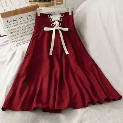 Cute A Line Lace-up Skirt