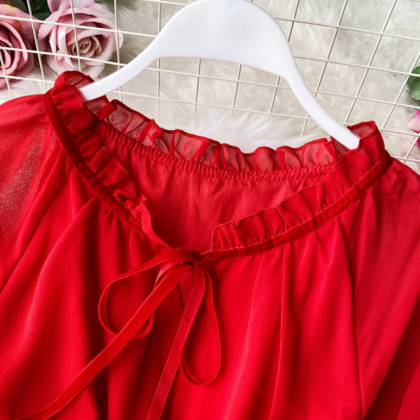 A Line Red Chiffon Dress Fashion Girl Dress
