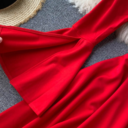 Solid Color A-Line Dress With Flared Sleeves