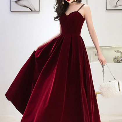 Burgundy Velvet Short Prom Dress Evening Dress