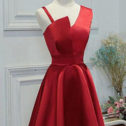 One Shoulder Sleeveless Red Short Homecoming Dress