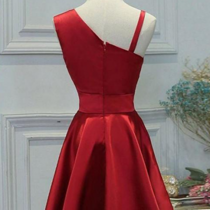 One Shoulder Sleeveless Red Short Homecoming Dress