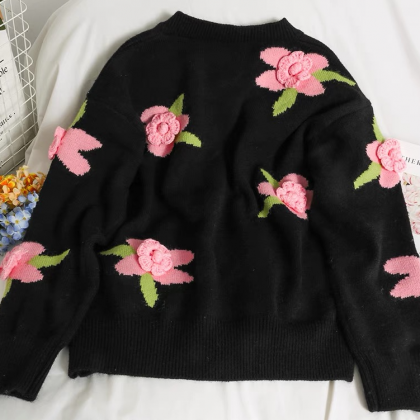Sweet, Solid Pink Flowers Single-breasted Cardigan..