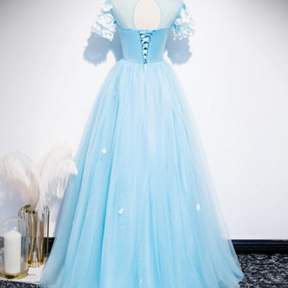 Blue Tulle Long Party Dress 2020, Blue Prom Dres