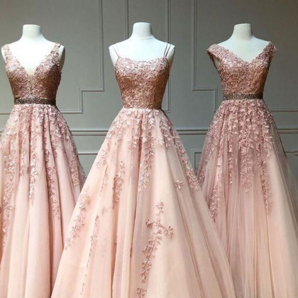 Elegant A Line Dusty Pink Prom Dresses Beaded Prom..