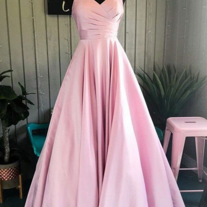 Simple A-Line Spaghetti Strap Sleeveless Lace Up Chapel Train Prom Dress main image 1