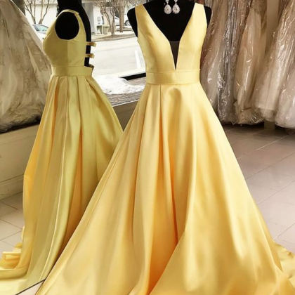 Floor Length A-line Yellow Long Prom Evening Dress
