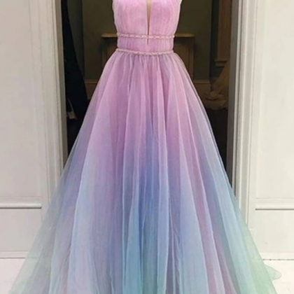 Multi Color Ombre Long Formal Evening Dresses
