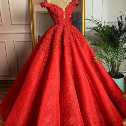 A Line Vintage Red Beaded Lace Wedding Dress