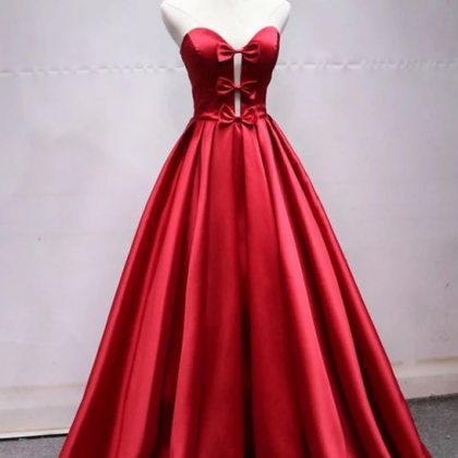 A Line Sweetheart Red Satin Prom Dresses With..
