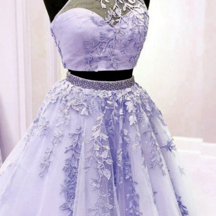 Lavender Two Piece Prom Dresses