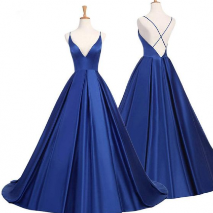 Strapless Spaghetti Straps Royal Blue Sequins Prom Dress with Train WU1013 main image 1