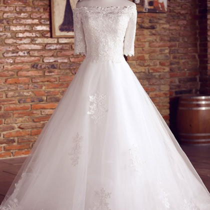 Tulle Lace Long Wedding Dress, Lace Wedding Gown