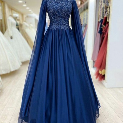 A Line Blue Evening Dress, Formal Dress