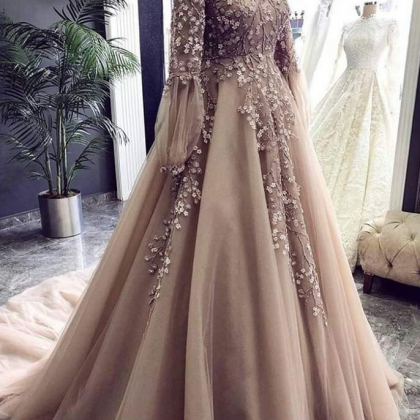 A Line Appliques Long Evening Gown Prom Dress With..