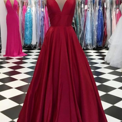 Vintage Burgundy Spaghetti Strap V-Neck Beaded Chiffon Long Classy Prom Dress main image 1