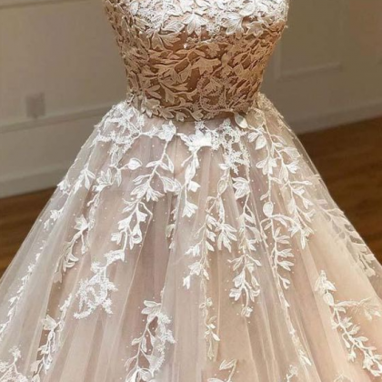 See Through Gray Cap Sleeves Tulle Appliques Scoop Tulle Prom Dress