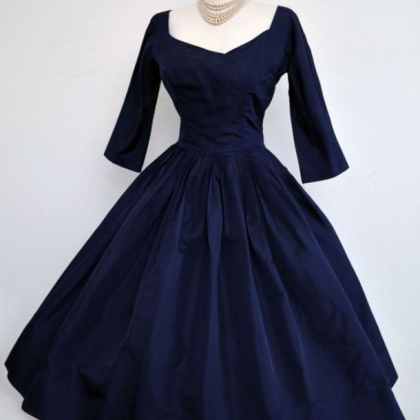 Darrk Blue Middle Sleeve Prom Dress,a Line Prom..