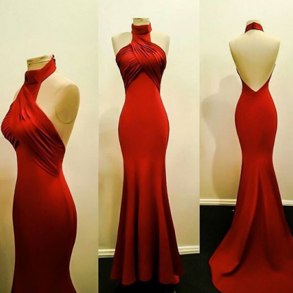 Backless Red Prom Dress Long Evening Dress on Luulla