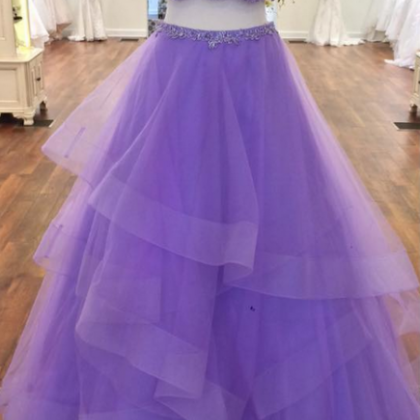 Sexy Off Shoulder Two Piece Purple Appliques Tulle..