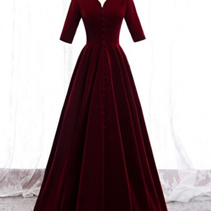 Velvet Wine Red Floor Length Party Dress