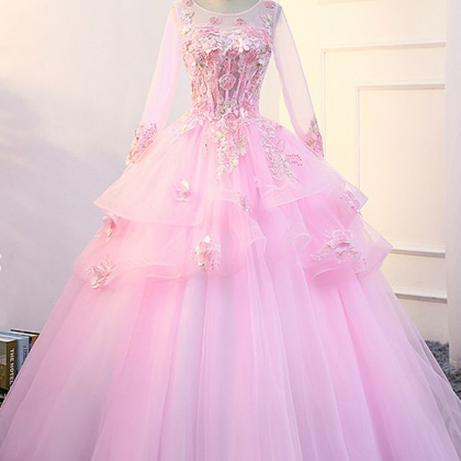 Tulle Appliques Long Sleeve Quinceanera Dresses
