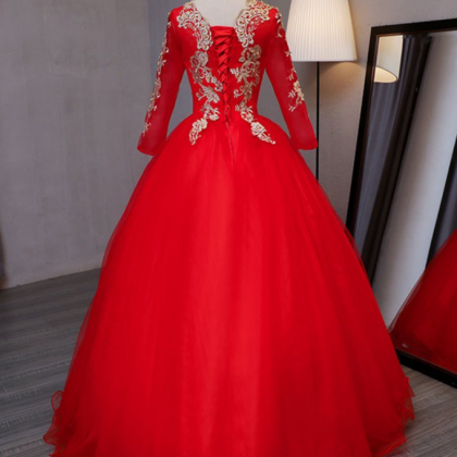 White Tulle Scoop Long Formal Dress with Red Lace, Lovely Red Formal Dress Prom Dress