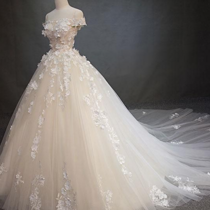 Tulle Lace Applique Long Prom Dress, Lace Wedding..