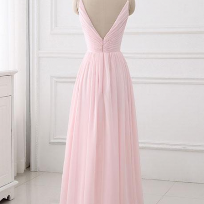Floor Length Pink Chiffon Long Bridesmaid Dress