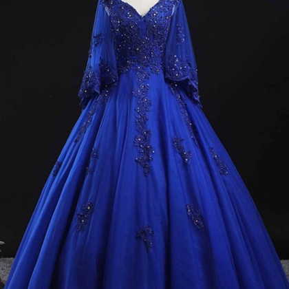 Long Royal Blue Puffy Prom Dress Formal Dress on Luulla