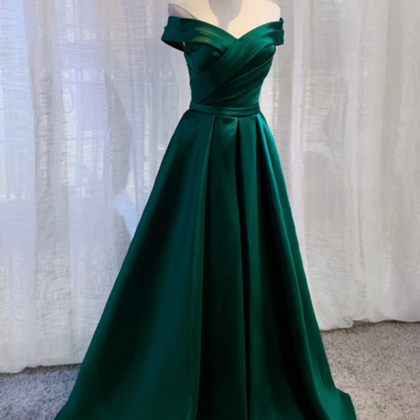 Simple Green Satin Long Prom Dress Evening Dress