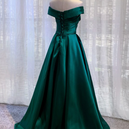 Simple Green Satin Long Prom Dress Evening Dress