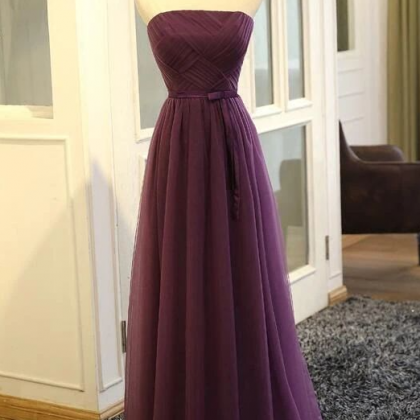 A-line Purple Tulle Long Prom Dress 2021, Party..